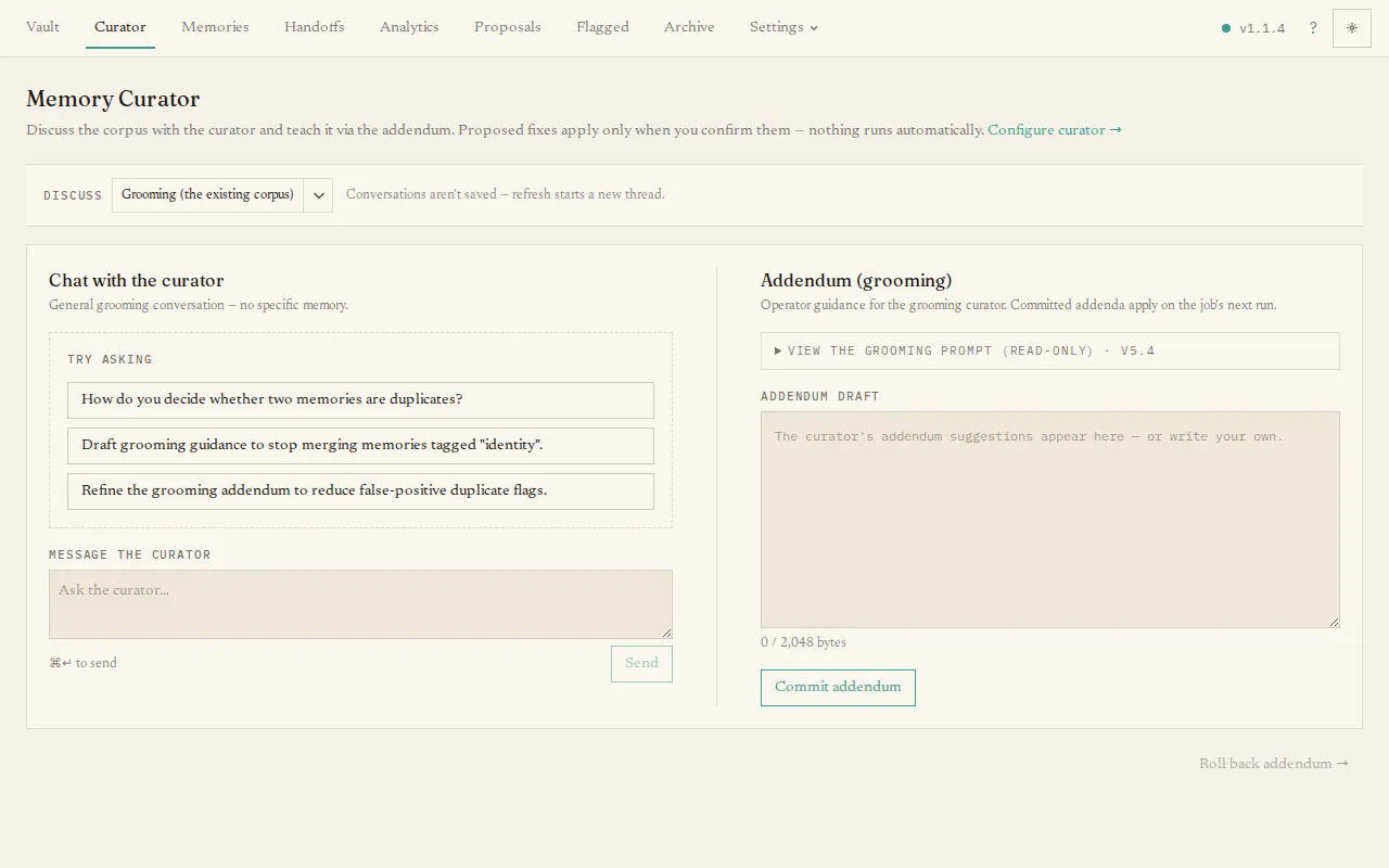 The Curator page